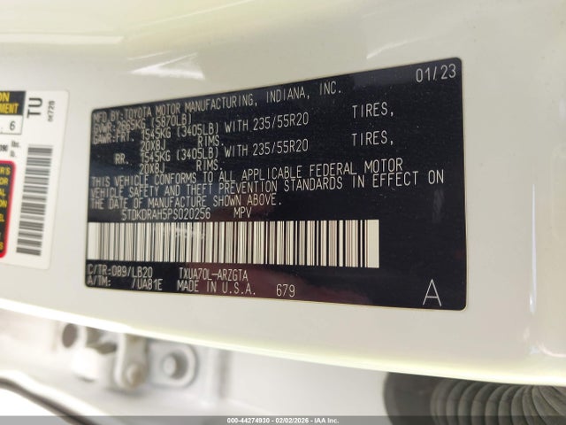 5TDKDRAH5PS020256 Toyota Highlander Limited
