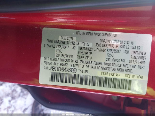 44274948 :رقم المزاد ، JM3KFBCM8M0459369 vin ، 2021 Mazda Cx-5 Touring مزاد بيع