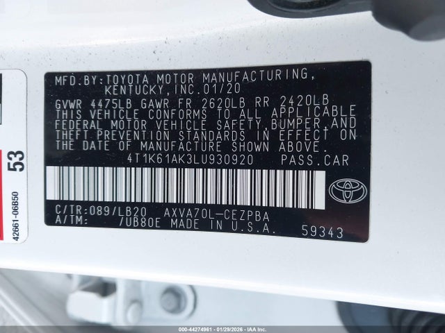 4T1K61AK3LU930920 Toyota CAMRY XSE