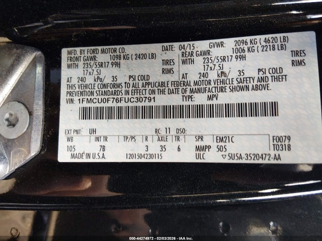 Ford ESCAPE S 2015 1FMCU0F76FUC30791 Image 9