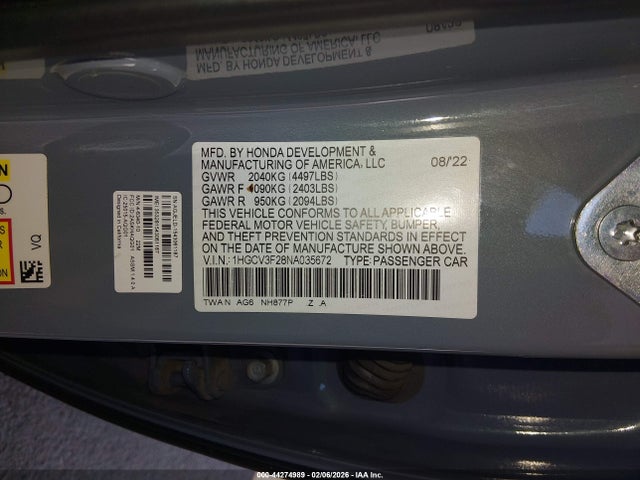1HGCV3F28NA035672 Honda Accord Hybrid Sport