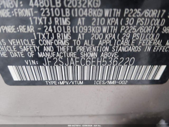 Aukcja sprzedaży 2014 Subaru Forester 2.5i Premium, vin: JF2SJAEC6EH536220, numer aukcji: 44275014