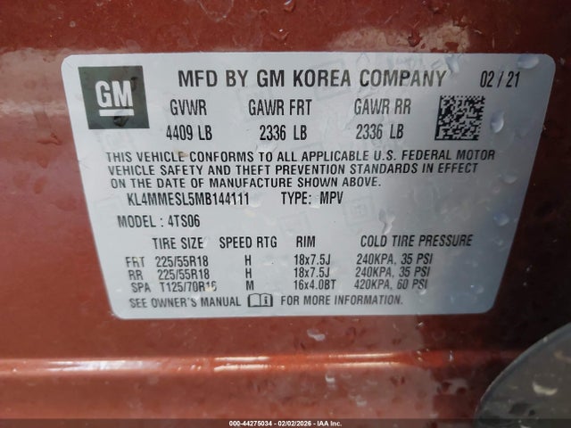 KL4MMESL5MB144111 Buick Encore Gx Awd Select