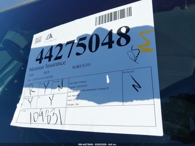 5XYPG4A54LG667485 KIA Sorento 3.3l Lx