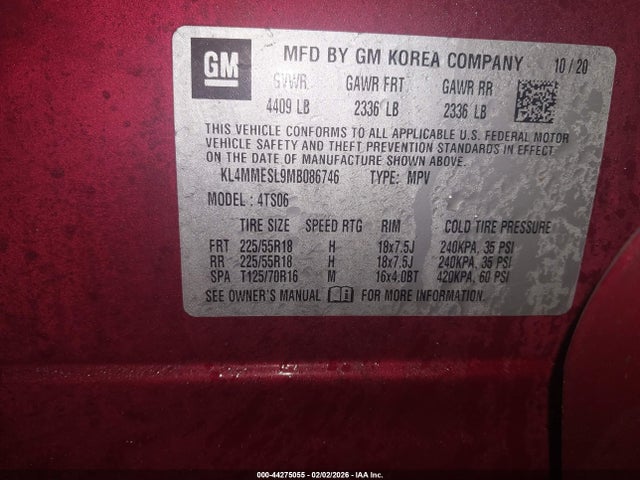 44275055 :رقم المزاد ، KL4MMESL9MB086746 vin ، 2021 Buick Encore Gx Awd Select مزاد بيع