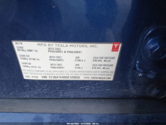 5YJSA1E40GF126555 Tesla Model S 90d/p100d/p85d/p90d