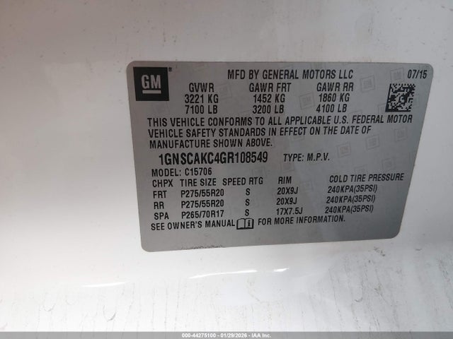 Chevrolet Tahoe Ls 2016 1GNSCAKC4GR108549 Image 9