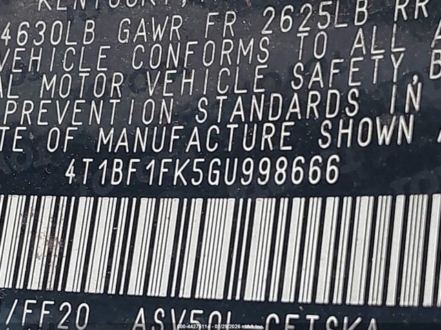 4T1BF1FK5GU998666 Toyota CAMRY SE