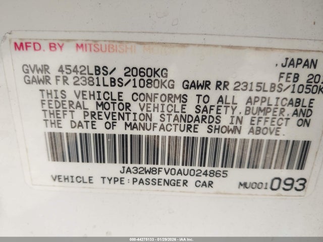 2010 MITSUBISHI LANCER EVOLUTION JA32W8FV0AU024865 Photo 8