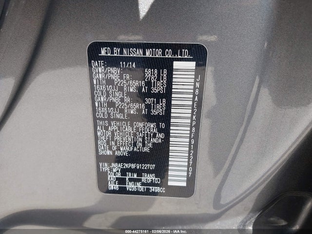 Nissan QUEST S 2015 JN8AE2KP8F9122707 Image 9
