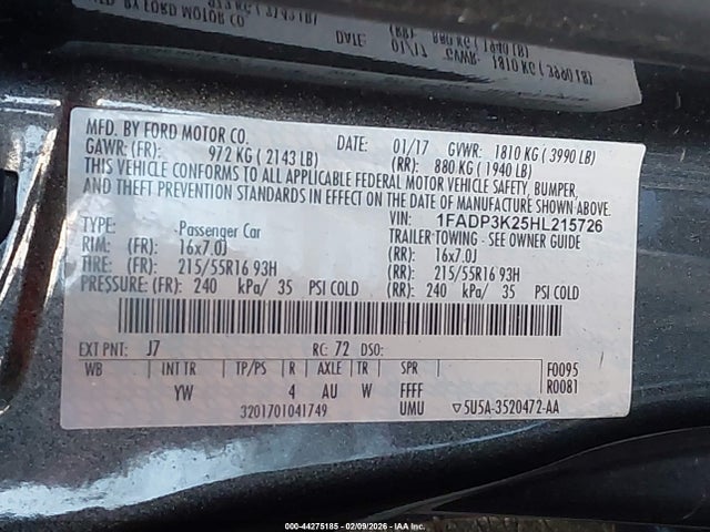 Aukcja sprzedaży 2017 Ford Focus Se, vin: 1FADP3K25HL215726, numer aukcji: 44275185