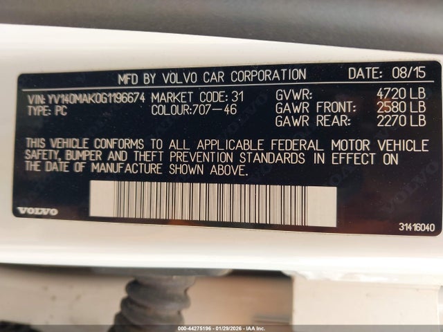 YV140MAK0G1196674 Volvo S80 T5 Drive-e