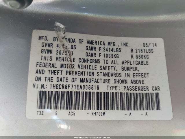 1HGCR6F71EA008816 Honda Accord Hybrid Touring