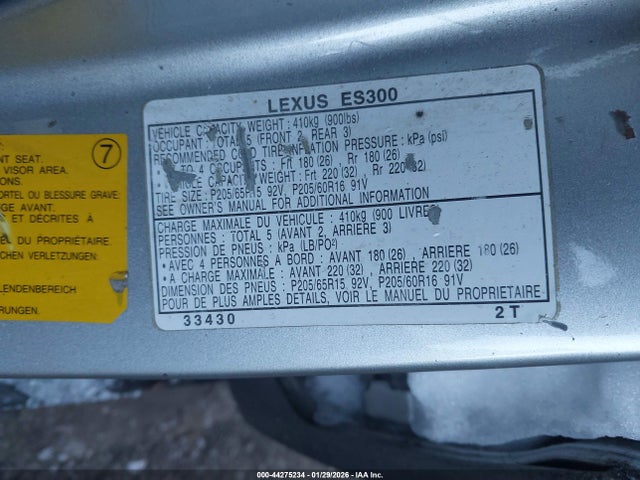Продаж на аукціоні авто 2000 Lexus Es 300, vin: JT8BF28G3Y0279734, номер лоту: 44275234