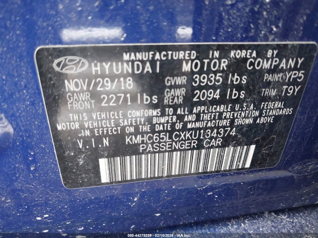 KMHC65LCXKU134374 Hyundai Ioniq Hybrid Blue
