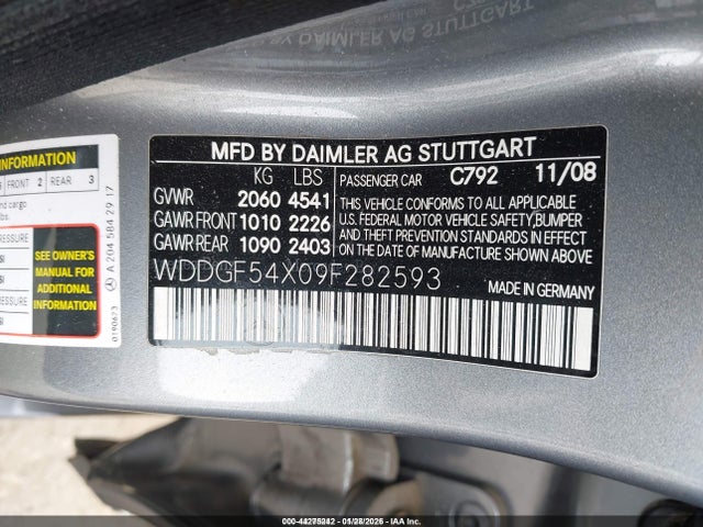 44275242 :رقم المزاد ، WDDGF54X09F282593 vin ، 2009 Mercedes-benz C 300 Luxury/sport مزاد بيع