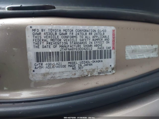 Продажа на аукционе авто 2003 Lexus Sc 430, vin: JTHFN48Y630042012, номер лота: 44275250