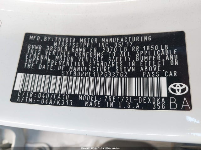 5YFBURHE1HP693762 Toyota COROLLA L
