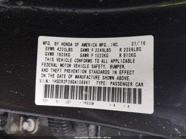 2016 HONDA ACCORD 1HGCR2F38GA106847 Photo 8