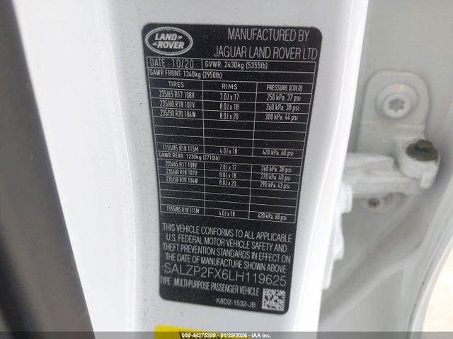 2020 LAND ROVER RANGE ROVER EVOQUE SALZP2FX6LH119625 Photo 8