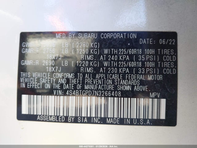 4S4BTGPD7N3266408 Subaru Outback Touring Xt