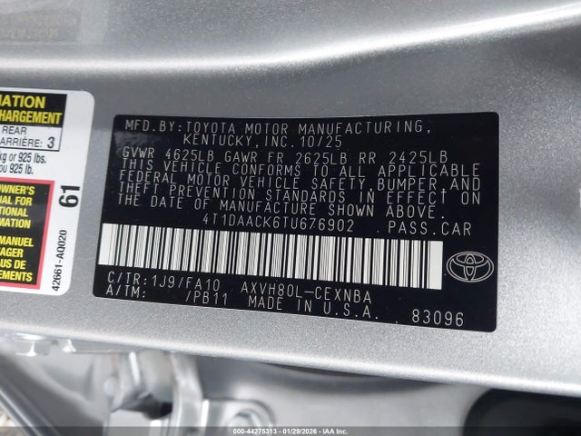 Toyota CAMRY LE 2026 4T1DAACK6TU676902 Image 9