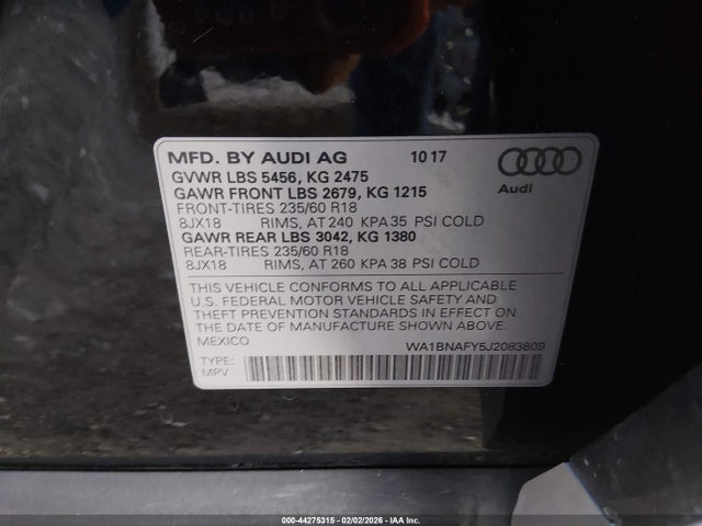 WA1BNAFY5J2083809 Audi Q5 2.0t Premium/2.0t Tech Premium