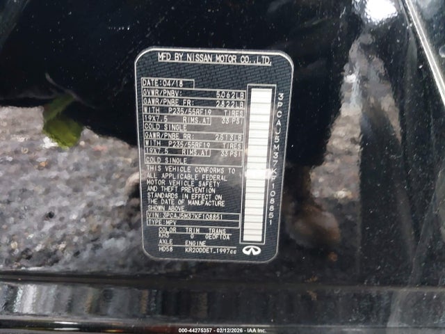44275357 :رقم المزاد ، 3PCAJ5M37KF108851 vin ، 2019 Infiniti Qx50 Essential مزاد بيع