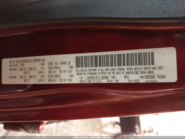 Продажа на аукционе авто 2007 Jeep Wrangler Unlimited Sahara, vin: 1J4GA59127L192092, номер лота: 44275372