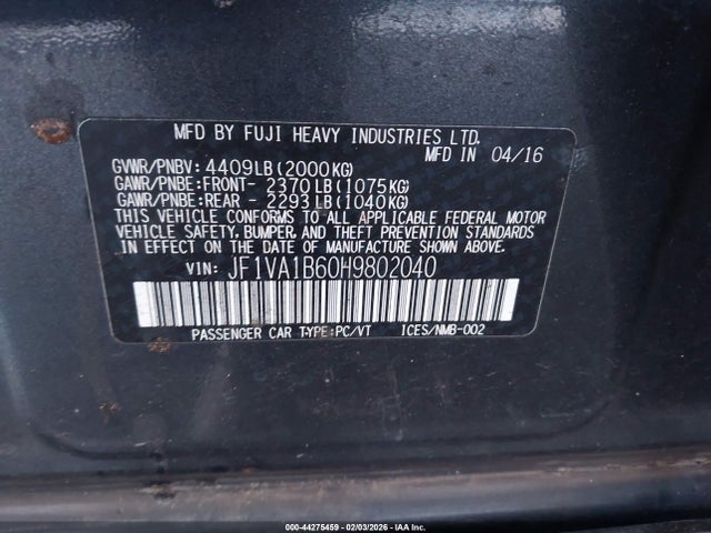Subaru WRX 2017 JF1VA1B60H9802040 Image 9