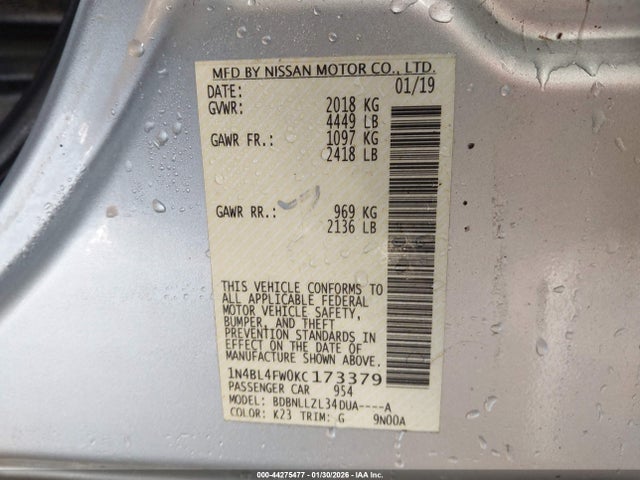Aukcja sprzedaży 2019 Nissan Altima 2.5 Platinum, vin: 1N4BL4FW0KC173379, numer aukcji: 44275477