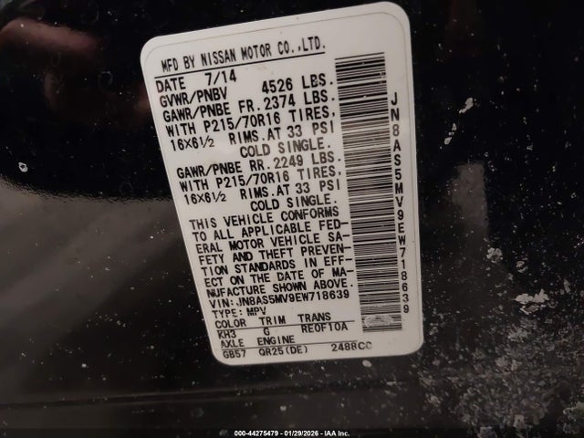JN8AS5MV9EW718639 Nissan Rogue Select S