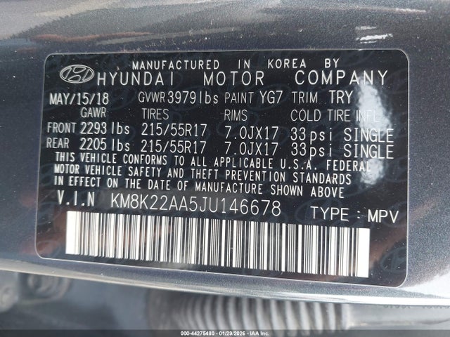 Продажа на аукционе авто 2018 Hyundai Kona Sel, vin: KM8K22AA5JU146678, номер лота: 44275480