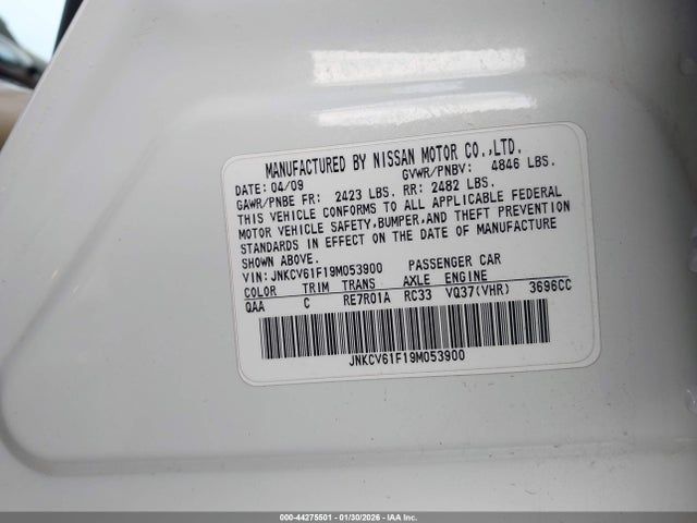 44275501 :رقم المزاد ، JNKCV61F19M053900 vin ، 2009 Infiniti G37x مزاد بيع