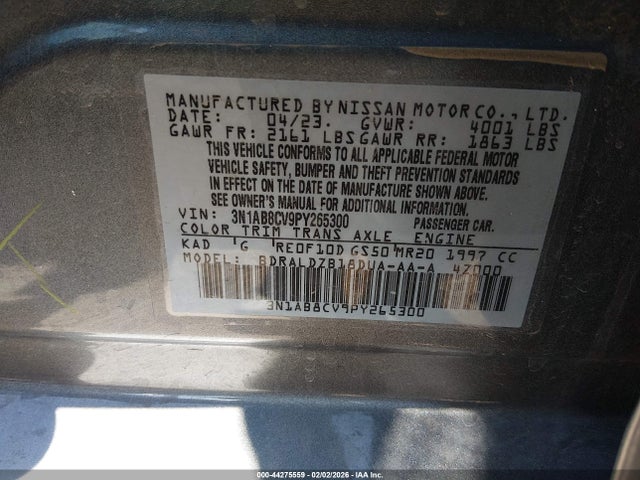 3N1AB8CV9PY265300 Nissan Sentra Sv Xtronic Cvt