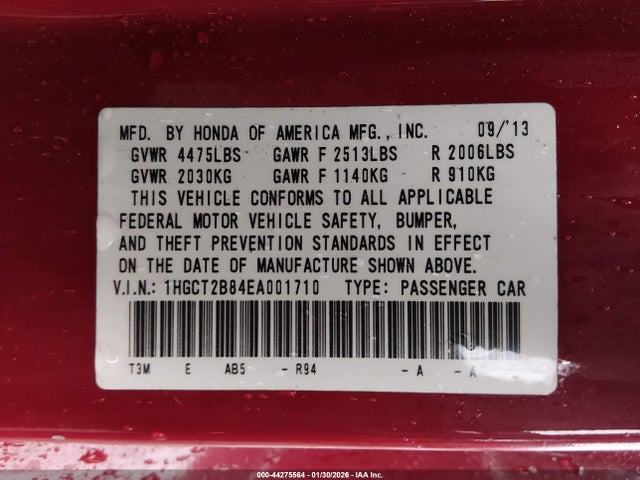 Honda Accord Ex-l V-6 2014 1HGCT2B84EA001710 Image 9