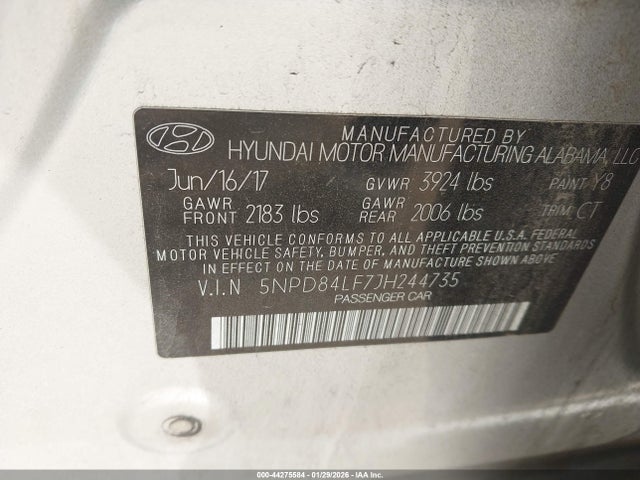 5NPD84LF7JH244735 Hyundai ELANTRA SEL