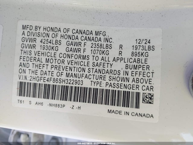 2HGFE4F86SH322903 Honda Civic Hybrid Sport/sport Touring