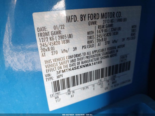 3FMTK4SEXNMA14169 Ford Mustang Mach-e Gt
