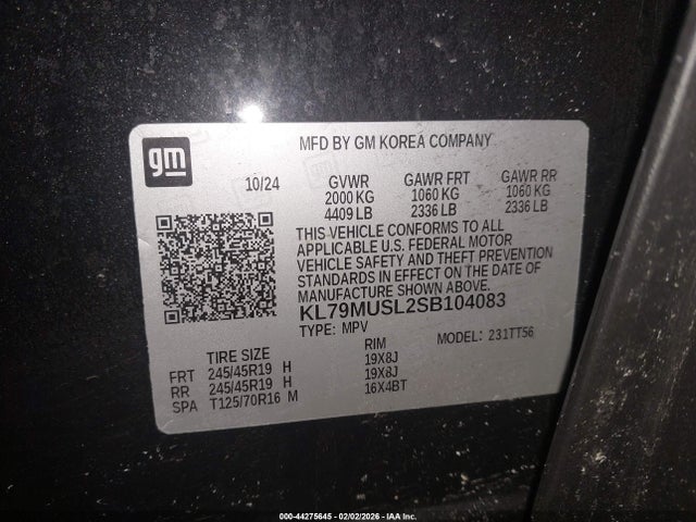 Продажа на аукционе авто 2025 Chevrolet Trailblazer Awd Rs, vin: KL79MUSL2SB104083, номер лота: 44275645