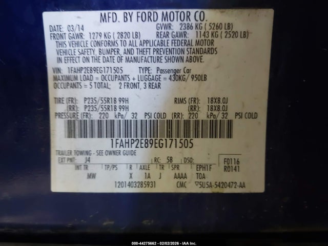 1FAHP2E89EG171505 Ford TAURUS SEL