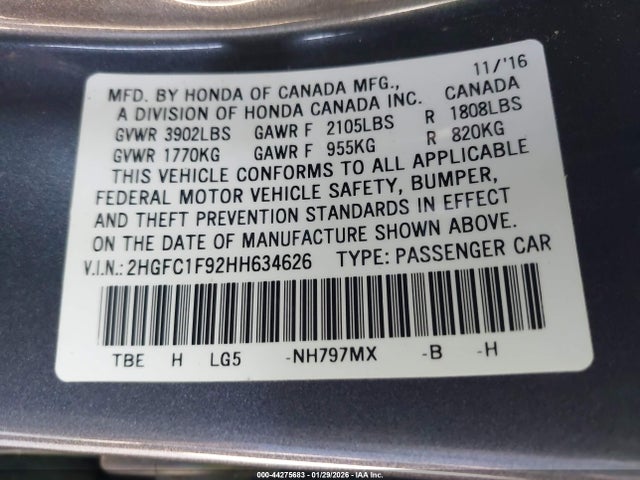 2HGFC1F92HH634626 Honda Civic Touring
