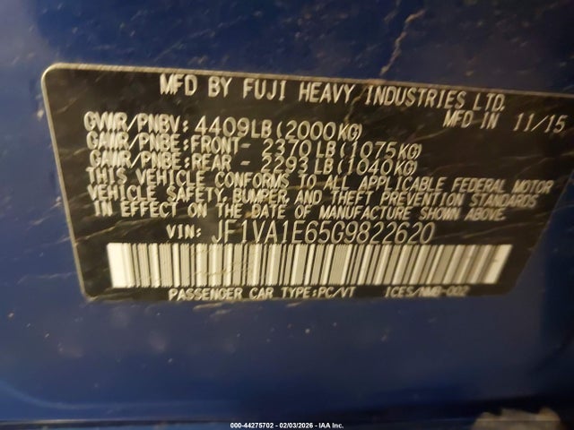 2016 SUBARU WRX JF1VA1E65G9822620 Photo 8