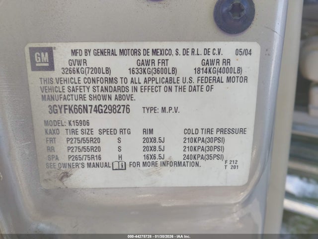 2004 CADILLAC ESCALADE ESV 3GYFK66N74G298276 Photo 8