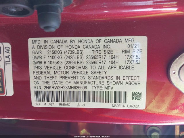 2HKRW2H28MH626606 Honda Cr-v Awd Lx