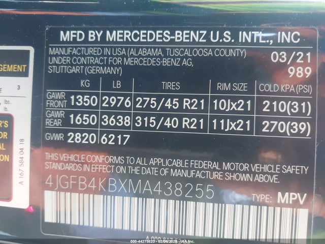 4JGFB4KBXMA438255 Mercedes-Benz Gle 350 4matic