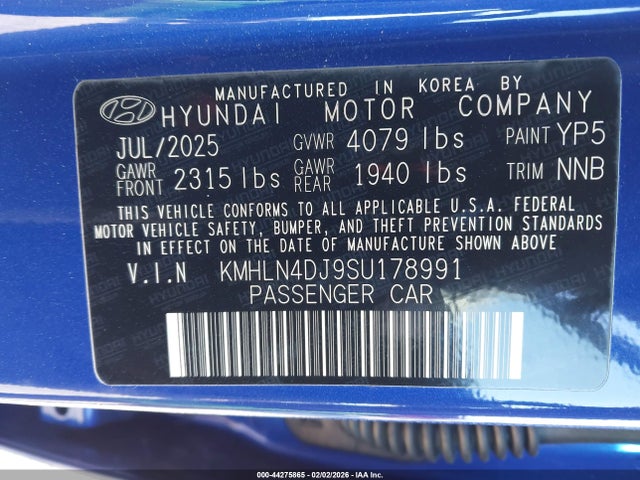 KMHLN4DJ9SU178991 Hyundai Elantra Hybrid Limited