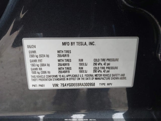 2024 TESLA MODEL Y 7SAYGDEE8RA300958 Photo 8