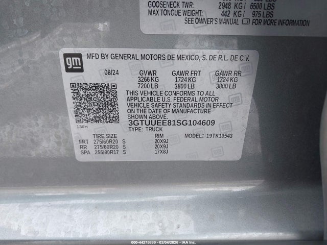 3GTUUEE81SG104609 GMC Sierra 1500 4wd Short Box At4