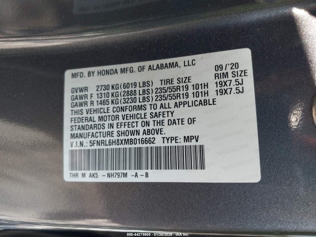 2021 HONDA ODYSSEY 5FNRL6H8XMB016662 Photo 8